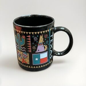 Vintage Texas Souvenir Mug – Black‎ Ceramic Southwest Art Style Armadillo & Flag